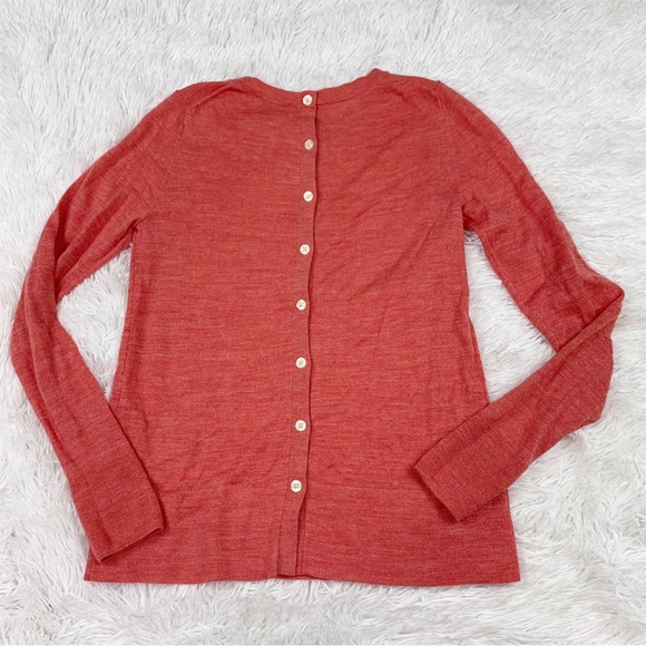 Ann Taylor long sleeve button back wool blend sweater crew neck in orange - Picture 6 of 7